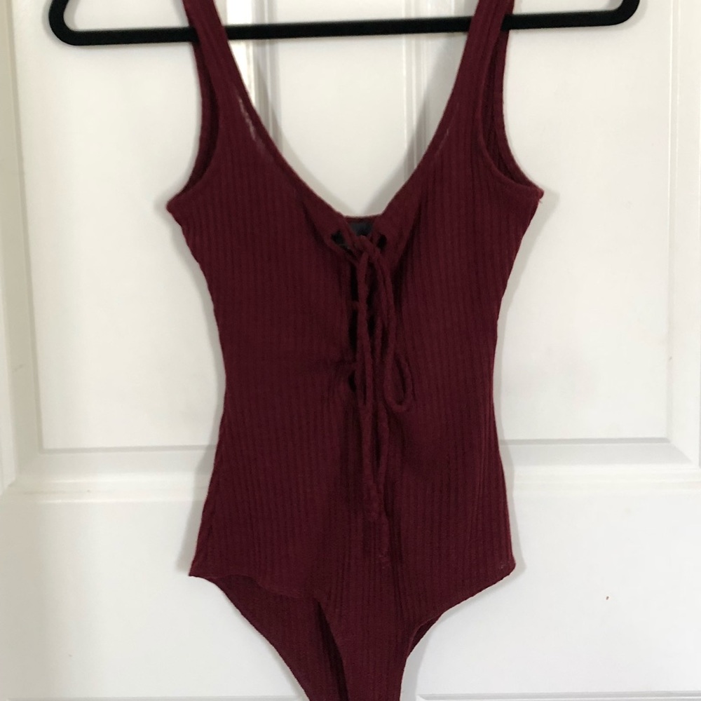 Burgundy ribbed bodysuit